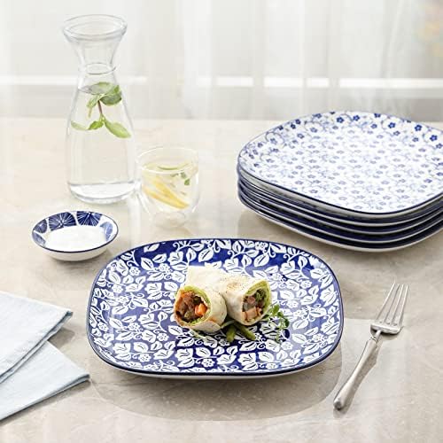 Selamica Porcelain Square Dessert Salad Pasta Plates 7.6 inches ceramic plates set of 6 microwave/dishwasher/oven safe, Vintage Blue - Image 3