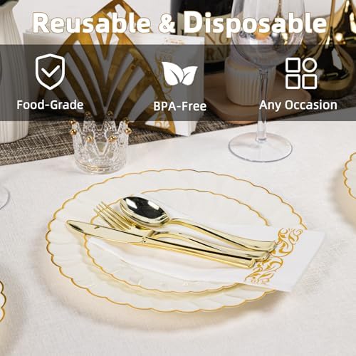 Lullaby 140PCS Ivory Scalloped Plastic Plates Set for Party (20 Guests) - Image 3