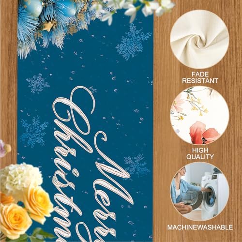 ANNA QUEEN Snowman Christmas Table Runner and Placemats Set of 6, 13"x72" Table Runner with 12"x18" Placemats, Winter Holiday Dining Decor - Image 4