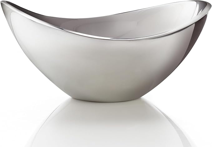 nambe Butterfly Bowl, Chilled Serving Dish for Side Dishes, Pasta, Guacamole, Prep-Ahead-Bowl Can Be Heated or Chilled, 9-Inch, Oven and Freezer Safe, Made of Metal Alloy (Silver)