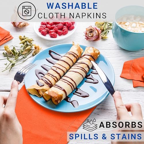 TWINY threads 4Pcs 100% Cotton Cloth Napkins, 18"x18", Reusable, Orange - Image 6