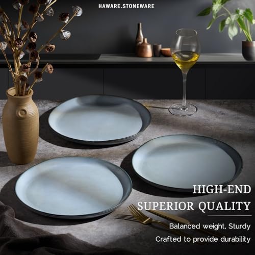 HaWare Stoneware Dinner Plates Set of 6, 10" Heavy Duty Ceramic Plates, Reactive Glaze Dinnerware for Home Restaurant, Chip and Scratch Resistant, Microwave and Dishwasher Safe, Reactive Foggy Blue - Image 5