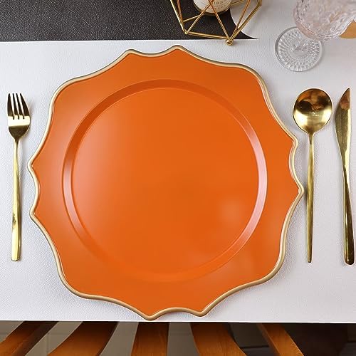 Orange Chargers for Dinner Plates, 13 Inch Scalloped Plastic Decorative Table Charge Service Plates Set of 6 for Wedding, Holiday, Thanksgivng, Christmas - Image 4
