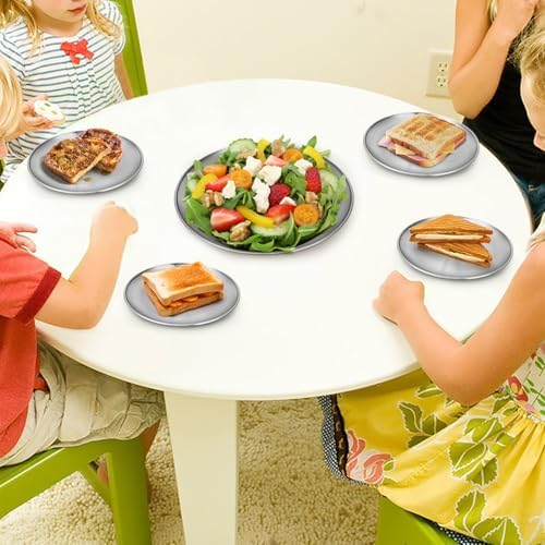 10 Stainless Steel Plates, 7.8 inch 304(18/8) Metal Camping Plate, Reusable Food Serving Dish Snack Eating Dishes Round Shatterproof Plate Silver Dinnerware for BBQ Dinner Oven Dishwasher Safe - Image 6