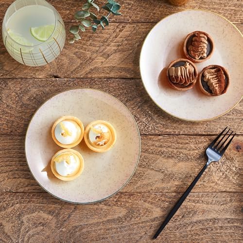 PLASTICPRO 32 Pack Elegant Disposable Plastic Plates Combo Set Includes 16 Dinner Plates and 16 Salad Plate Heavy Duty Fancy Party Plates Pink Granite Plate with Gold rim - Image 6