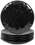 vicrays Ceramic Dessert Salad Plates, 8 Inch, Microwave, Oven, and Dishwasher Safe, Round, Porcelain Fluted Suitable for Snacks, Appetizer, Home, Party, Restaurant - Set of 6 Black