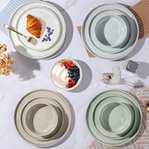 LIANYU 12 Piece Ceramic Dinnerware Set, Stoneware Dinner Dish Set for 4, Kitchen Modern Dishware Plates and Bowls, Scratch Resistant, Assorted Colors - Image 6