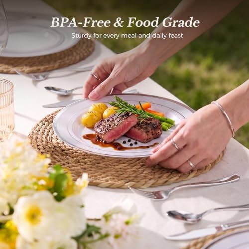 Goodluck 250 PCS Silver Rim Plastic Plates and Cutlery Set for 50 Guests - Image 5