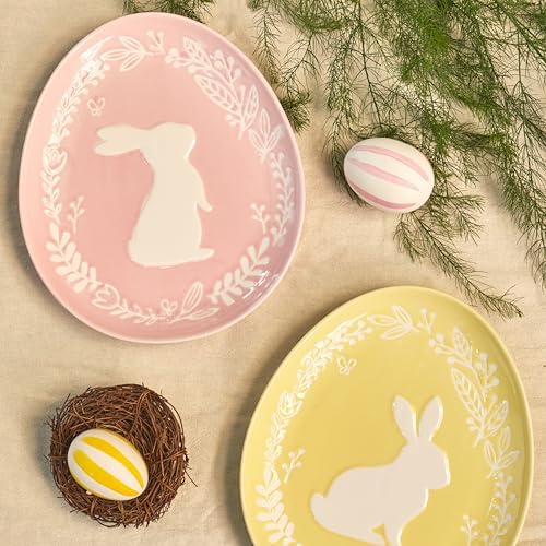Bico Pastel Color Bunny Stoneware Salad Plates Set, Microwave & Dishwasher Safe, for Easter, Spring - Image 4