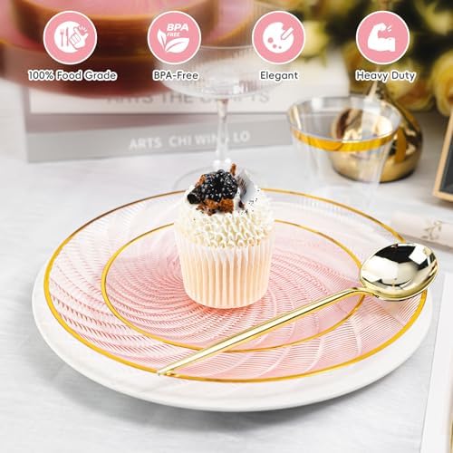 N9R 180PCS Pink and Gold Plastic Plates Disposable, Spiral Dinnerware Set - Image 3