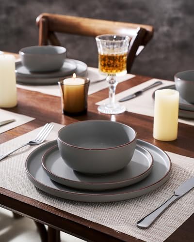Famiware Mercury 16-Piece Dinnerware Set with Pasta Bowls, Dark Grey - Image 5