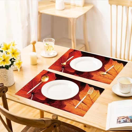 ANNA QUEEN Fall Maple Leaves Table Runner and Placemats Set of 6, 13"x72" Table Runner with 12"x18" Placemats, Autumn Dining Table Set for Kitchen, Farmhouse, Thanksgiving Decoration - Image 6