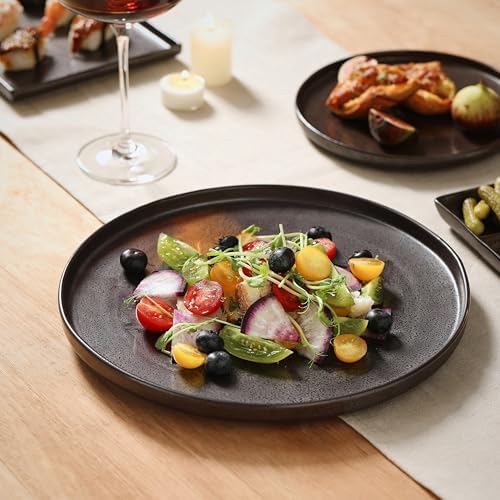 Ceramic Appetizer Plates, 8 Inch Dessert Plates/Salad Plate, Small Dinner Plates for Snacks, Side Dishes, Round Serving Plates (4, Dark Brown) - Image 3