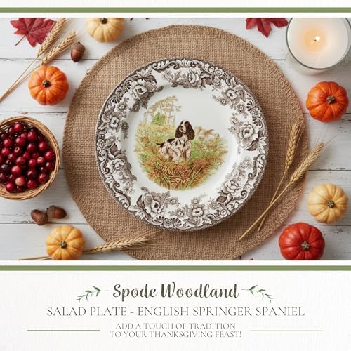 Spode Woodland Hunting Dogs English Springer Spaniel Salad Plate - 8 Inch Fine Earthenware, Dishwasher, Microwave & Warm Oven Safe to 225°F - Made in England Rustic Wildlife Tableware - Image 2