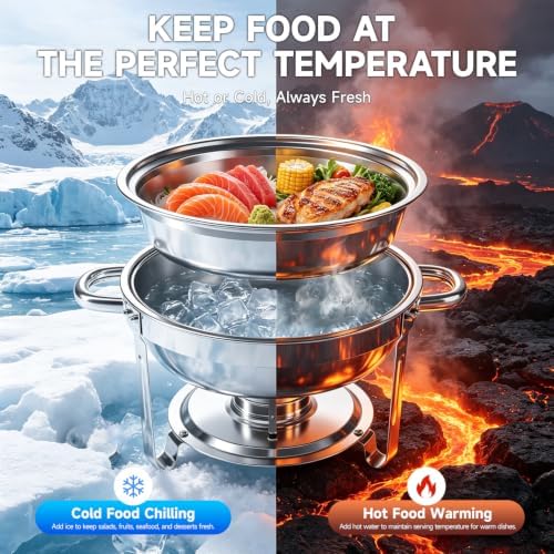 Chafing Dishes for Buffet, 4 Pack 5QT Stainless Steel Round Buffet Servers and Warmers, Buffet Warmer Set with 4 Serving Tongs & Spoons, Food Warmers for Parties, Weddings, Catering Events - Image 2