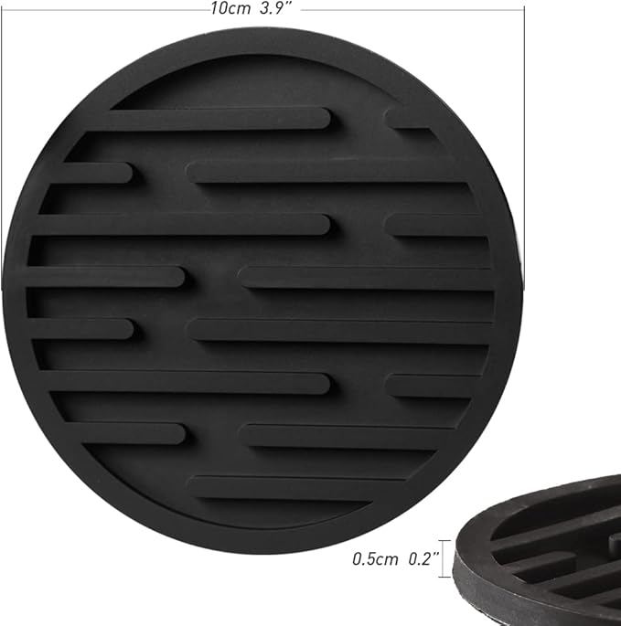 Silicone Coasters for Drinks, Coasters with Grooved Design, Durable Coasters for Table Top Protection, Anti Slip, Non- Stick, Pack of 9 with Metal Holder