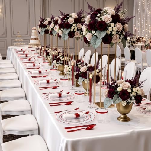 Ciaell 350 PCS Clear and Red Plastic Plates – Red Dinnerware Set for 50 Guests Include 100 Plastic Plates, 50 Pre Rolled Napkins with Cutlery Set, 50 Cups for Wedding (Pack of 3) - Image 5