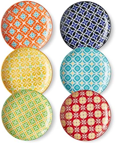 Metahom 6 Inch Ceramic Dessert Plates, Colorful Appetizer Plates Set of 6 by Metahom