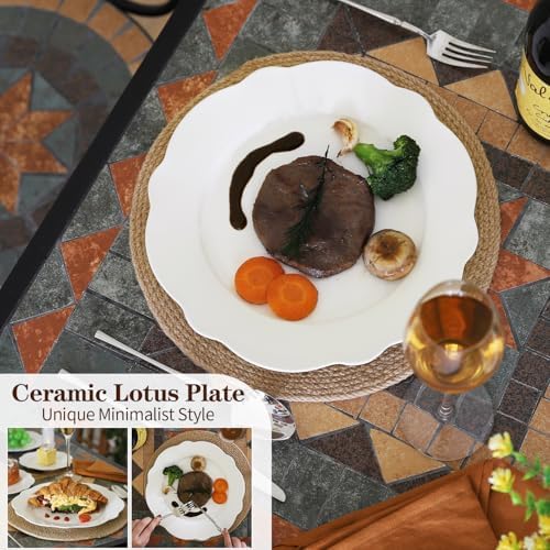 10.5” White Porcelain Large Dinner Plates Leave Wave Rim Set of 8 - Image 3