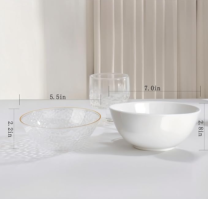 I00000 50 Pack 12 Ounce Clear Plastic Bowls Hammered with Gold Rimmed, Heavy Duty Disposable Bowl Set,Small Bowls for Valentine's Day