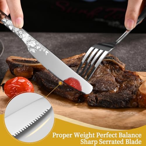 40 Piece Silverware Set, Stainless Steel Flatware Cutlery Set Service for 8, Mirror Polished Tableware Eating Utensils Set for Home Kitchen, Include Knife Fork Spoon Set, Dishwasher Safe - Image 4