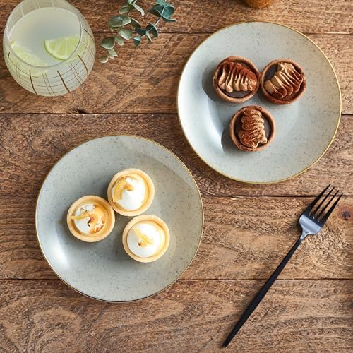 PLASTICPRO 128 Pack Elegant Disposable Plastic Plates Combo Set Bulk Pack Includes 64 Dinner Plates and 64 Salad Plates Heavy Duty Fancy Party Plates Grey Granite Plates with Gold rim - Image 3
