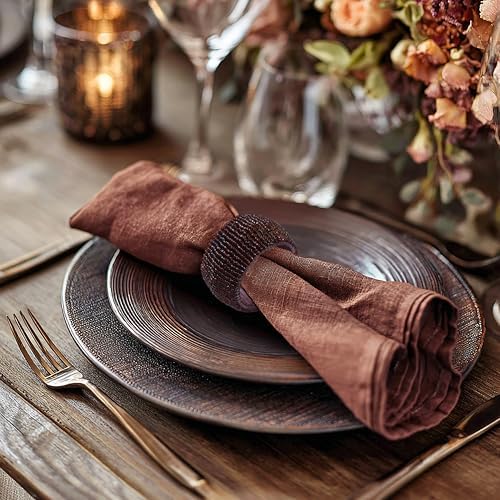 COTTON CRAFT Glitz Handmade Beaded Napkin Rings - Set of 12 - Brown - Image 2