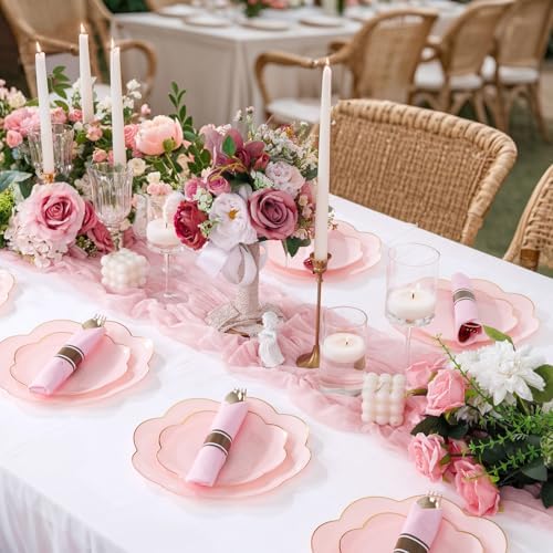 Supernal 30 Pack Gold Plastic Silverware Set with Pre Rolled Pink Napkin - Image 2