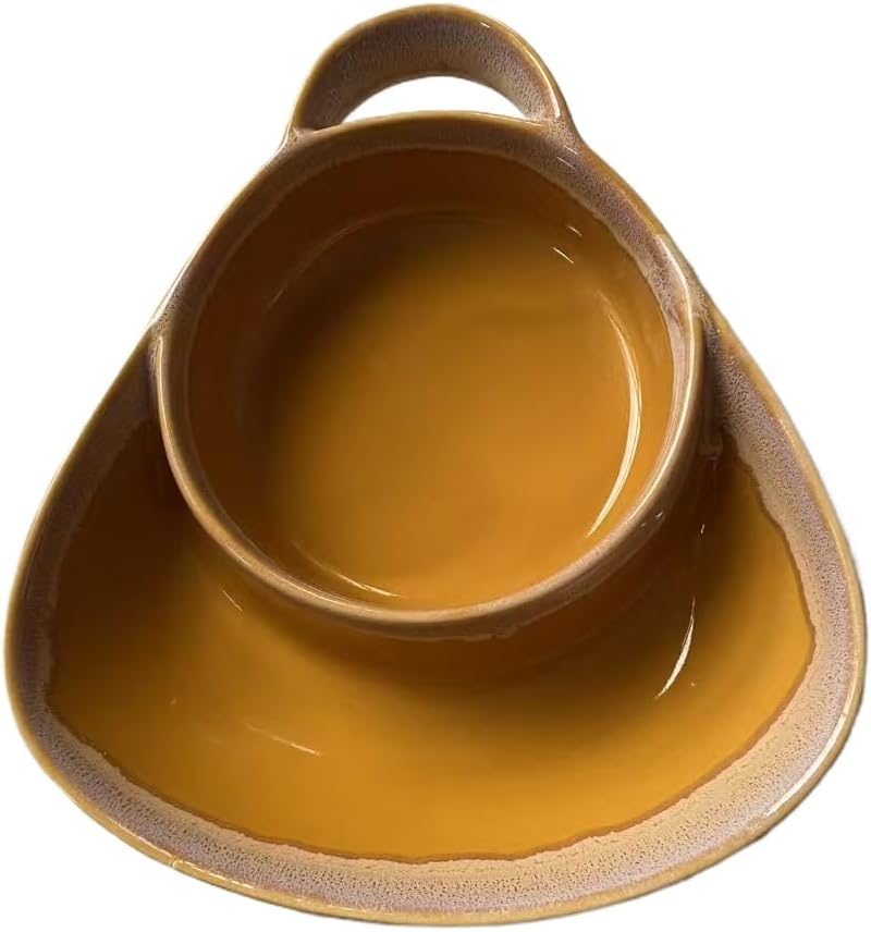 Soup and Side Bowl Plate Ceramic, Chip and Dip Divided Bowls, Anti-Soggy Cereal Bowl Bread Dipping Bowls Plates for Salad Breakfast, and Sandwich Ideal for Home and Restaurant (bule+yellow)
