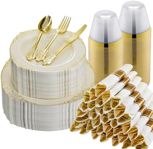 Bestluck 350PCS Ivory Disposable Dinnerware for 50 Guests by Bestluck