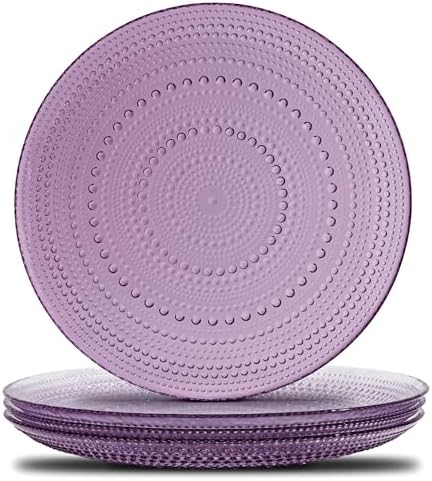 Purple Hobnail Dinner Plates Set 4 Pressed Glass 10.5 Inch by Yungala