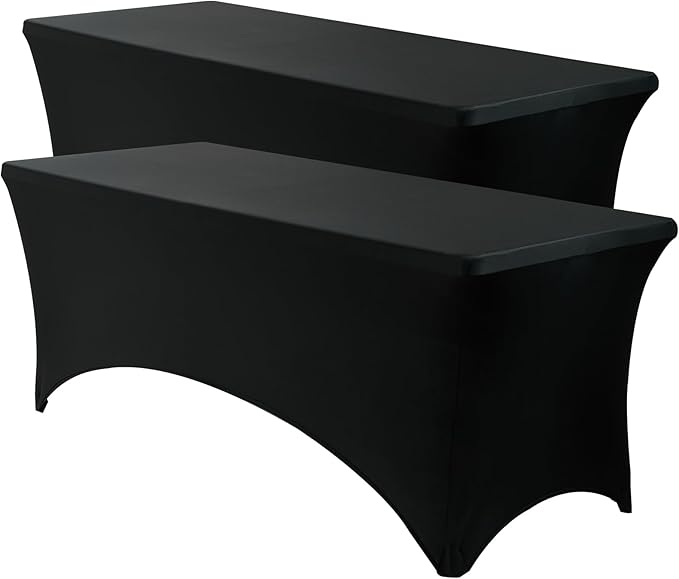 VidaFete Spandex Tablecloth 2 Pack 8FT, Fitted Stretch Table Cover for Rectangle Tables, Wrinkle Resistant and Washable Tablecloths for Outdoor, Picnic, Party, Wedding, Banquet, Birthday, Black