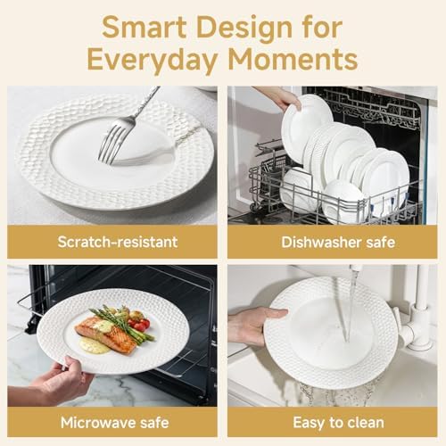 KINGSTONE 12Pcs Hammered Rim White Bone China Set, Service for 4 - Image 7