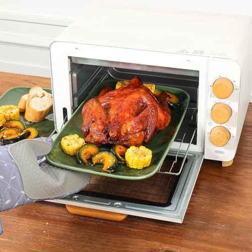 vicrays Ceramic Rectangle Serving Platters - 14" 12" 10" Porcelain Serving Trays Plates for Party BBQ Appetizers Sushi Dessert - Microwave Oven and Dishwasher Safe - Set of 3 Green - Image 4