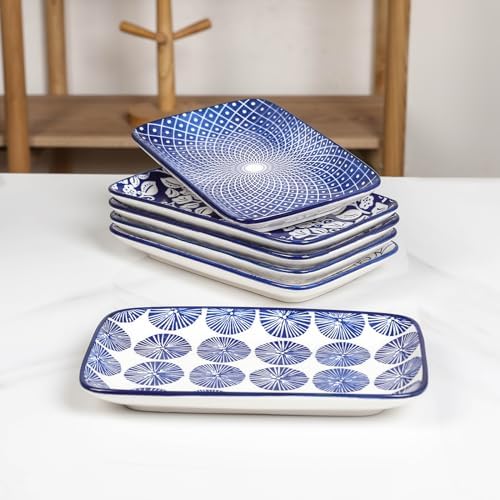 Selamica Ceramic Rectangular Salad Plates Set, Dinner Plate 9.4 Inch Dessert Plates for Party Entertaining, Small Serving Plates for Appetizers, Sushi, Fruit, Set of 4, Vintage Blue - Image 7