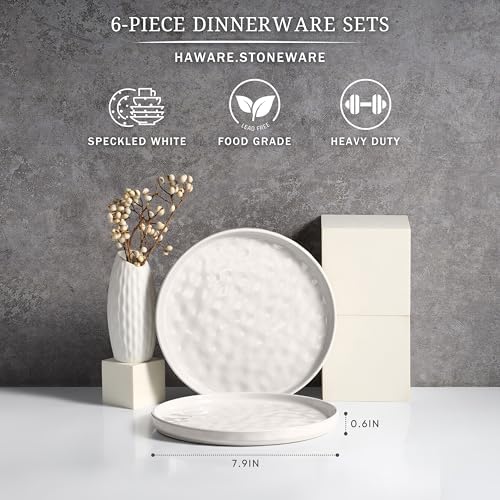 HaWare Stoneware Plates Set of 6, 7.9" Salad Plates, Reactive Glaze Ripple Ceramic Dish Set for Appetizer, Dessert, Scratch Resistant, Small Dinner Plate, Microwave and Dishwasher Safe, Speckled White - Image 2