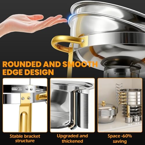 ALSO GO Round Chafing Dishes for Buffet with Serving Tongs, 7QT Chafing Dishes Buffet Set, Golden Stainless Steel Catering Food Warmer for for Party, Gathering, Banquet, Wedding - Image 3