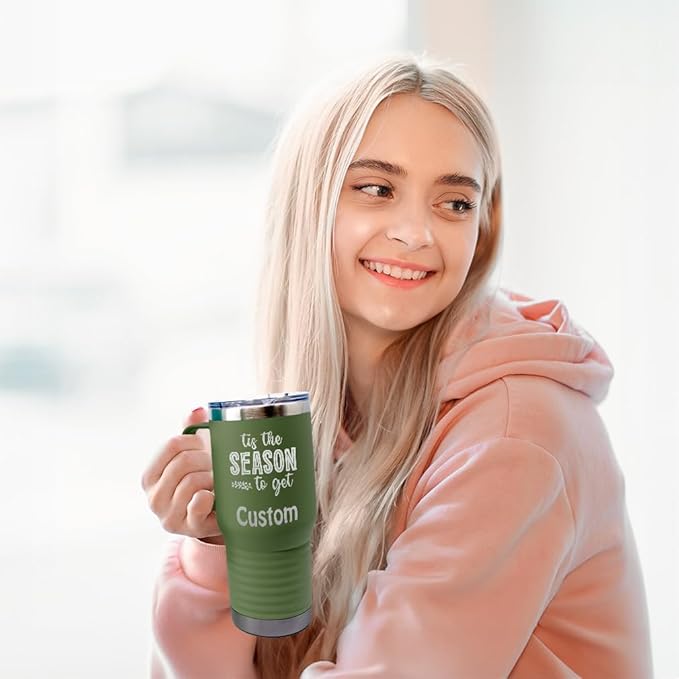 Custom Tumbler Cups with Straw Tis The Season to Get Tipsy Christmas Xmas Coffee Tumbler with Lid Personalized Insulated Travel Mugs Engraved Stainless-Steel 40 Oz Forest Green Personalized Text Here
