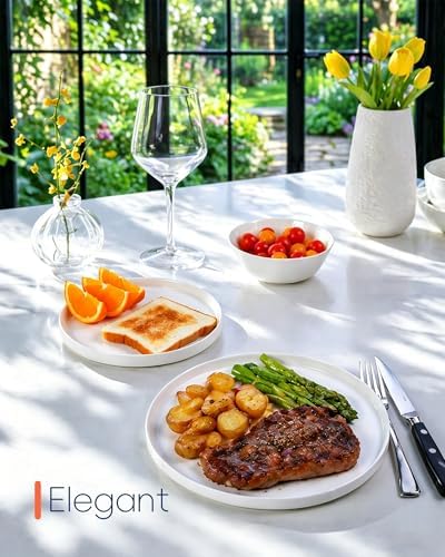 LaGlint 10.5 Inch Dinner Plate Set of 6, White Opal Glass Plates - Image 3