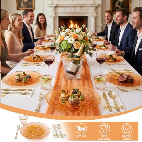 DaYammi 350PCS Clear Orange Plastic Dinnerware Set for 50 Guests - Image 3