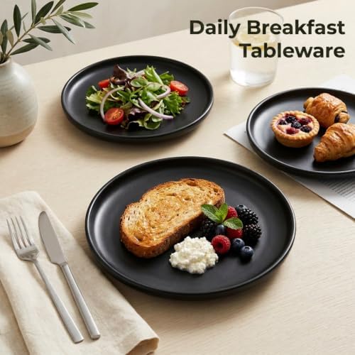 4Pcs Matte Ceramic Dessert Plates, 6In Black Round Appetizer Plates - Image 5