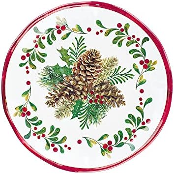 UP Pinecones Melamine Round Dessert Plates, Small Serving Plates, Christmas Decorations, for Appetizers, Snacks, and Side Dishes, Red, 6 Inch, Set of 4 - Image 3