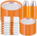 I00000 350 Pcs Clear Orange Plastic Plates Dinnerware Set for 50 Guests by I00000