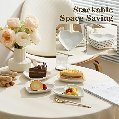 6.3" White Porcelain Appetizer Plates Heart Shape Set of 10 - Image 5