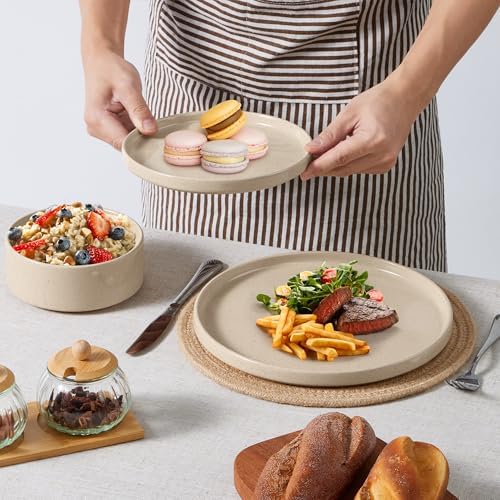 E-far 6-Piece Stoneware Dinnerware Sets, Plates and Bowls Set for 2, Khaki - Image 4