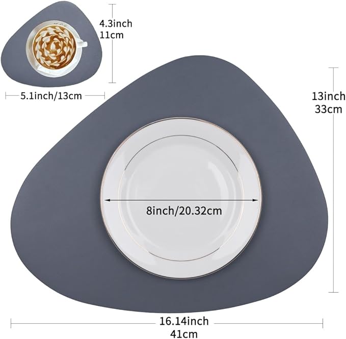 Faux Leather Placemats and Coasters Set, Round Leather for Dinner Table Mats Heat Resistant Non-Slip Washable Insulation Coffee Mats Kitchen Place Mats Nordic Style (Navy Gray, 2 Placemats+2 Coasters)