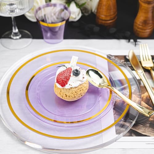 N9R 350PCS Purple Gold Plastic Plates, Disposable Dinnerware Set for Party - Image 4