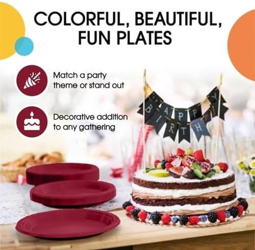 Party Solids Sturdy Burgundy Plastic Plates 9" Party Plates 50 Pcs - Image 5