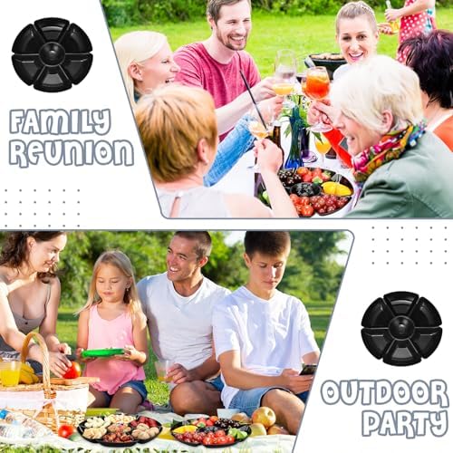 Zhehao 6 Pcs Plastic Divided Serving Trays with 60 Pcs Disposable Fork, 7 Compartments Round Chip Dip Plate, Petal Shape Platter, 10.6'' Snacks Serving Dish for Party Candy Nuts Fruits (Black) - Image 6