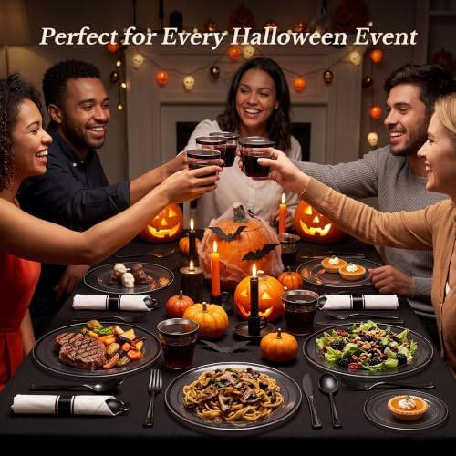 Goodluck 350 Pcs Clear Black Disposable Plastic Party Plate Cup Napkin Sets - Image 2